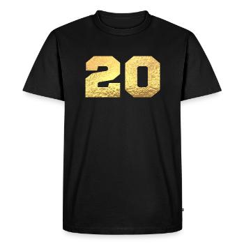 Numéro 20 paillettes doré - 20e anniversaire - T-shirt Premium bio Homme - noir - Devant - Nico (187cm)