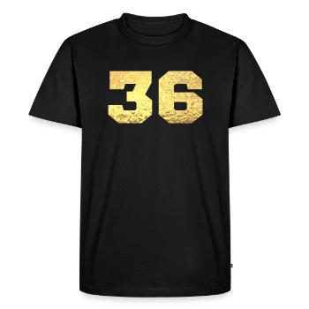 Numéro 36 paillettes doré - 36e anniversaire - T-shirt Premium bio Homme - noir - Devant - Nico (187cm)