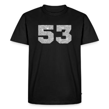 Numéro 53 paillettes argenté - 53e anniversaire - T-shirt Premium bio Homme - noir - Devant - Nico (187cm)