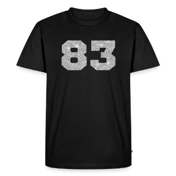 Numéro 83 paillettes argenté - 83e anniversaire - T-shirt Premium bio Homme - noir - Devant - Nico (187cm)