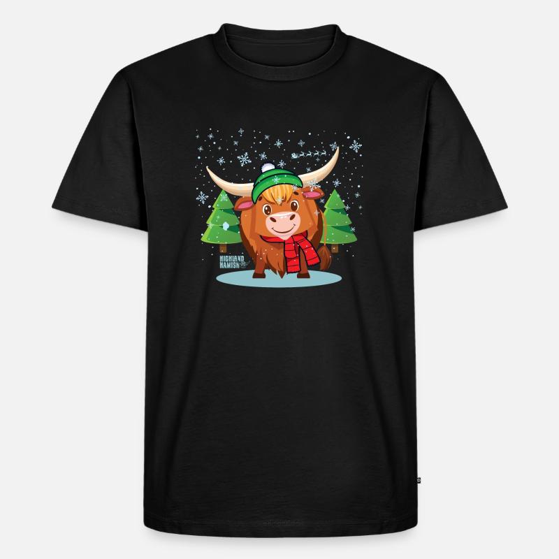 Highland Weihnachtskuh - Männer Premium Bio T-Shirt - Schwarz