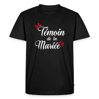 Témoin de la mariée noeud - T-shirt Premium bio Homme - noir - Devant - Nico (187cm)