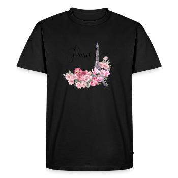"Dessin romantique de la Tour Eiffel avec des fleurs Paris - T-shirt Premium bio Homme - noir - Devant - Nico (187cm)