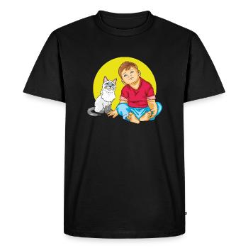 Un garçon parle à un chat siamois - T-shirt Premium bio Homme - noir - Devant - Nico (187cm)