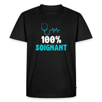 100% soignant - T-shirt Premium bio Homme - noir - Devant - Nico (187cm)