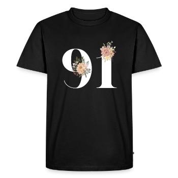 91e anniversaire fleuris (Cadeau de 91 ans) - T-shirt Premium bio Homme - noir - Devant - Nico (187cm)
