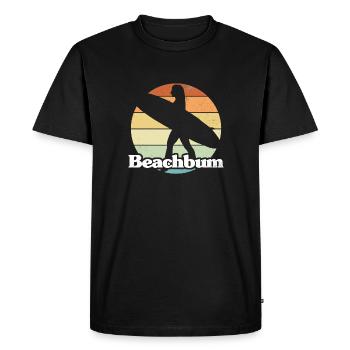 Retro Style Print "Beachbum" - Men's Premium Organic T-Shirt - black - Front - Nico (187cm)