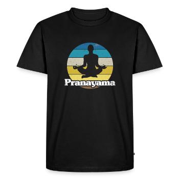 Retro Style Print "Pranayama" - Men's Premium Organic T-Shirt - black - Front - Nico (187cm)