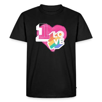 One Love Qatar Barrel Ball Qatar - Men's Premium Organic T-Shirt - black - Front - Nico (187cm)