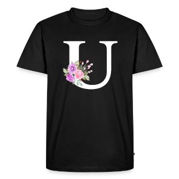 Lettre u floral violet - T-shirt Premium bio Homme - noir - Devant - Nico (187cm)