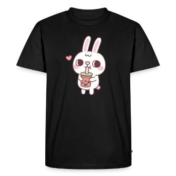Mignon lapin blanc buvant du thé à bulles - T-shirt Premium bio Homme - noir - Devant - Nico (187cm)