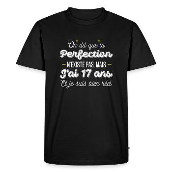 17 ans de perfection / humour anniversaire 17 ans - T-shirt Premium bio Homme - noir - Devant - Nico (187cm)