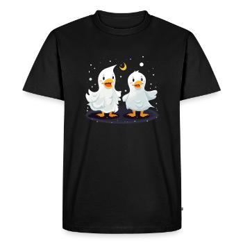 Cute Halloween geese in ghost costume - Men's Premium Organic T-Shirt - black - Front - Nico (187cm)