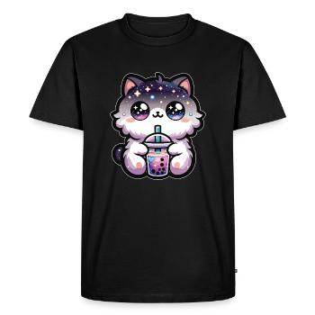 Cats Drinking Bubble Tea Galaxy Boba Cat - Men's Premium Organic T-Shirt - black - Front - Nico (187cm)