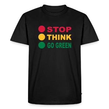 STOP - THINK - GO GREEN, 3c, eco, bio, geen, - Men's Premium Organic T-Shirt - black - Front - Nico (187cm)