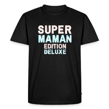 SUPER MAMAN édition deluxe pastel rose et bleu - T-shirt Premium bio Homme - noir - Devant - Nico (187cm)