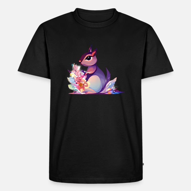 Süßes Eichhörnchen Blumen - Männer Premium Bio T-Shirt - Schwarz