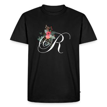 Lettre r fleuris - T-shirt Premium bio Homme - noir - Devant - Nico (187cm)