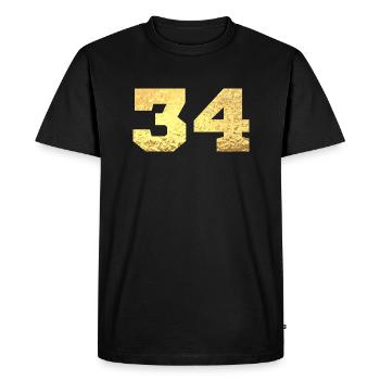 Numéro 34 paillettes doré - 34e anniversaire - T-shirt Premium bio Homme - noir - Devant - Nico (187cm)