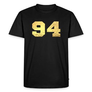 Numéro 94 paillettes doré - 94e anniversaire - T-shirt Premium bio Homme - noir - Devant - Nico (187cm)