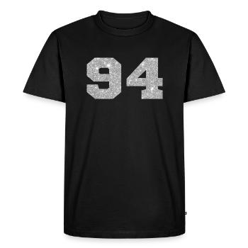 Numéro 94 paillettes argenté - 94e anniversaire - T-shirt Premium bio Homme - noir - Devant - Nico (187cm)