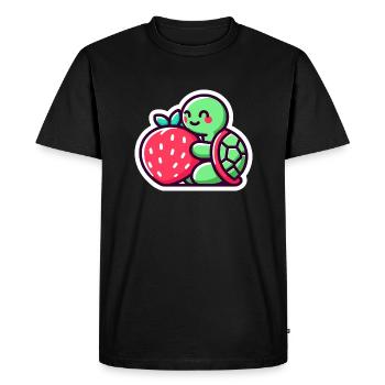 Tortue mignonne étreint une fraise sucrée - T-shirt Premium bio Homme - noir - Devant - Nico (187cm)