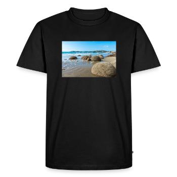 roches sphériques Moeraki Boulders Nouvelle-Zélande Otago - T-shirt Premium bio Homme - noir - Devant - Nico (187cm)