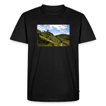 Moselle, castle, vineyard, panorama - Men's Premium Organic T-Shirt - black - Front - Nico (187cm)