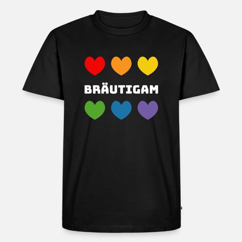 Regenbogenherzchen Braeutigam weiss - Männer Premium Bio T-Shirt - Schwarz