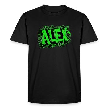 Alex Nom Graffiti Vert - T-shirt Premium bio Homme - noir - Devant - Nico (187cm)