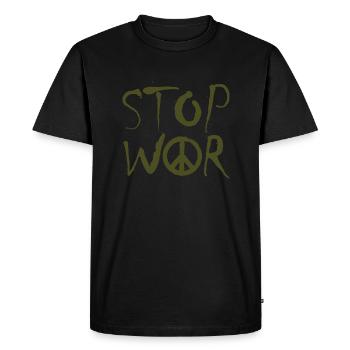 STOP WAR AVEC LE SIGNE DE PAIX Symbole de la paix – NO WAR - T-shirt Premium bio Homme - noir - Devant - Nico (187cm)