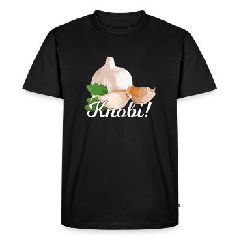 Garlic / white writing - Men's Premium Organic T-Shirt - black - Front - Nico (187cm)