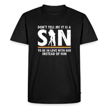 Ne me dis pas que c’est un péché d’être amoureux d’elle - T-shirt Premium bio Homme - noir - Devant - Nico (187cm)