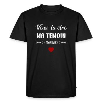 Veux tu être ma témoin de mariage - T-shirt Premium bio Homme - noir - Devant - Nico (187cm)