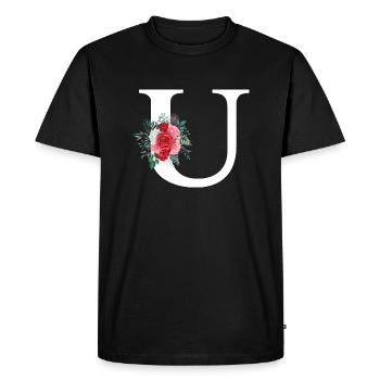 Red Floral U Letter - Men's Premium Organic T-Shirt - black - Front - Nico (187cm)