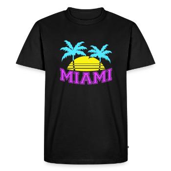 Miami États-Unis Palm Trees Beach Sun America Floride Logo - T-shirt Premium bio Homme - noir - Devant - Nico (187cm)