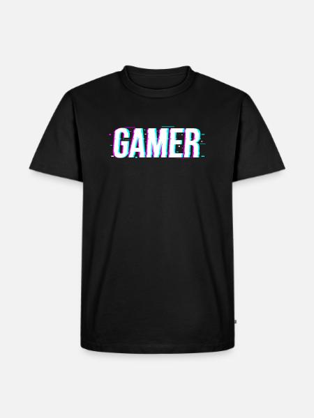 Gamer Zocker Glitch - Männer Premium Bio T-Shirt - Schwarz