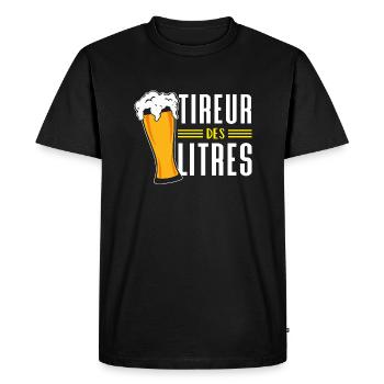 Humour | Tireur des litres - T-shirt Premium bio Homme - noir - Devant - Nico (187cm)