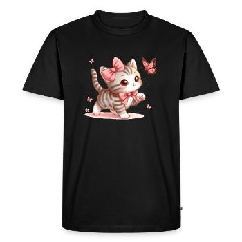 Chat avec papillon - T-shirt Premium bio Homme - noir - Devant - Nico (187cm)