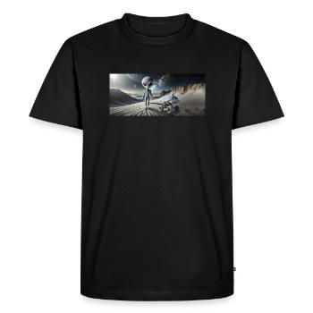 grey alien on the moon surface – kissing couple - Men's Premium Organic T-Shirt - black - Front - Nico (187cm)