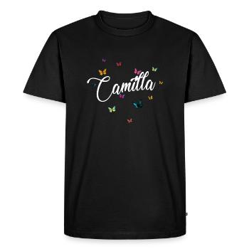 CAMILLA - Nom de fille avec des papillons colorés - T-shirt Premium bio Homme - noir - Devant - Nico (187cm)