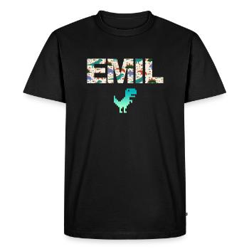 EMIL - Beau prénom de garçon avec dinosaure - T-shirt Premium bio Homme - noir - Devant - Nico (187cm)
