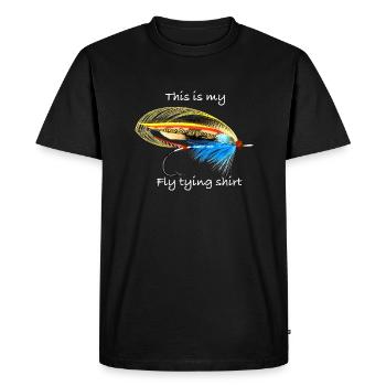 This is my fly tying shirt Blue Doctor - Men's Premium Organic T-Shirt - black - Front - Nico (187cm)