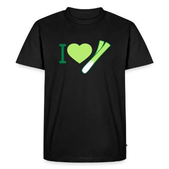 J'aime les poireaux - T-shirt Premium bio Homme - noir - Devant - Nico (187cm)