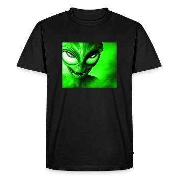 Alien with Sharp Teeth Design - Green - Men's Premium Organic T-Shirt - black - Front - Nico (187cm)