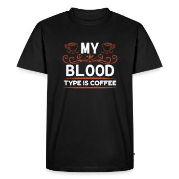 Mon groupe sanguin est café - T-shirt Premium bio Homme - noir - Devant - Nico (187cm)
