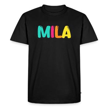 Nom - Mila - T-shirt Premium bio Homme - noir - Devant - Nico (187cm)