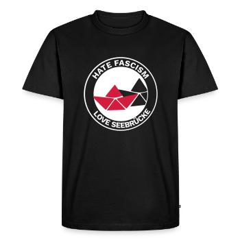 Hate Fascism - Love Pier (on black) - Men's Premium Organic T-Shirt - black - Front - Nico (187cm)