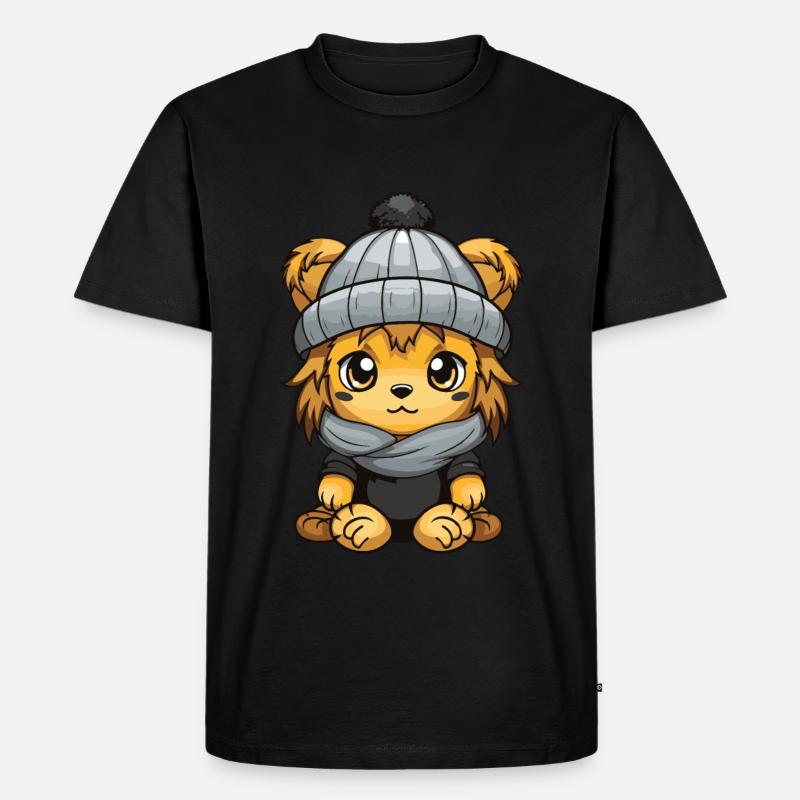 Löwe Winter Comic Niedlich - Männer Premium Bio T-Shirt - Schwarz