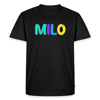 Name - Milo - Men's Premium Organic T-Shirt - black - Front - Nico (187cm)